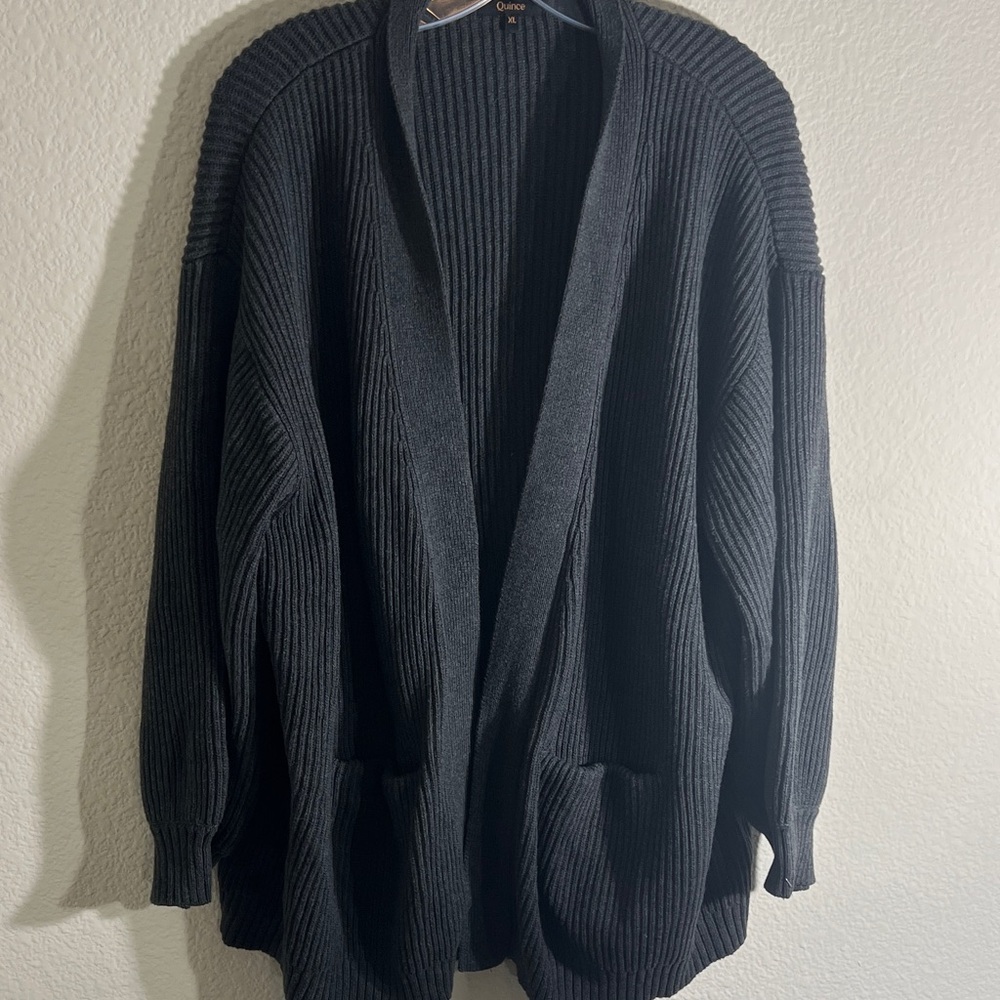 QUINCE 100% Organic Cotton Oversized Cardigan Open Front Sweater